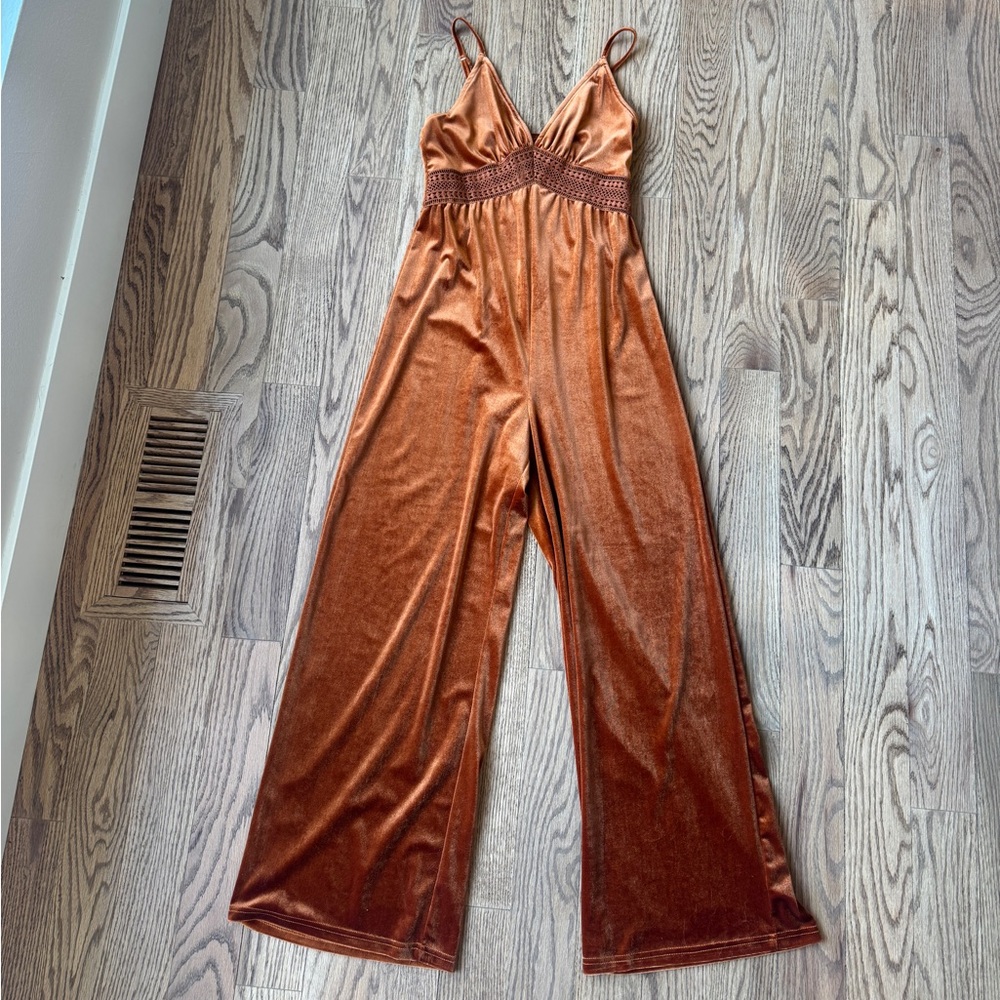 Cider Velvet Jumpsuit in Warm Orange